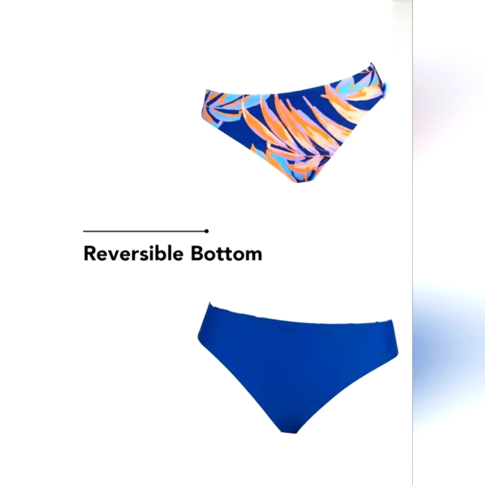 Cupshe Reversible Blue and Tropical Multicolor Bikini Bottom- Size S (4-6) NWT🏝